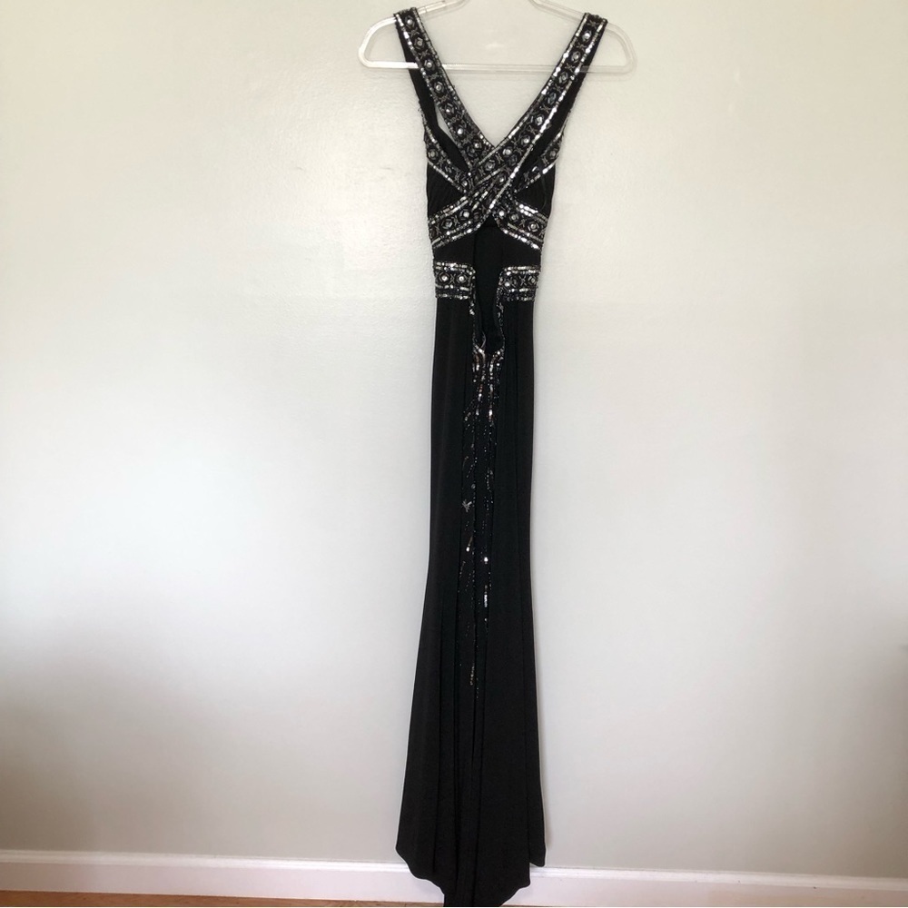 Adrianna Papell Black Beaded Empire Waist Prom Dress